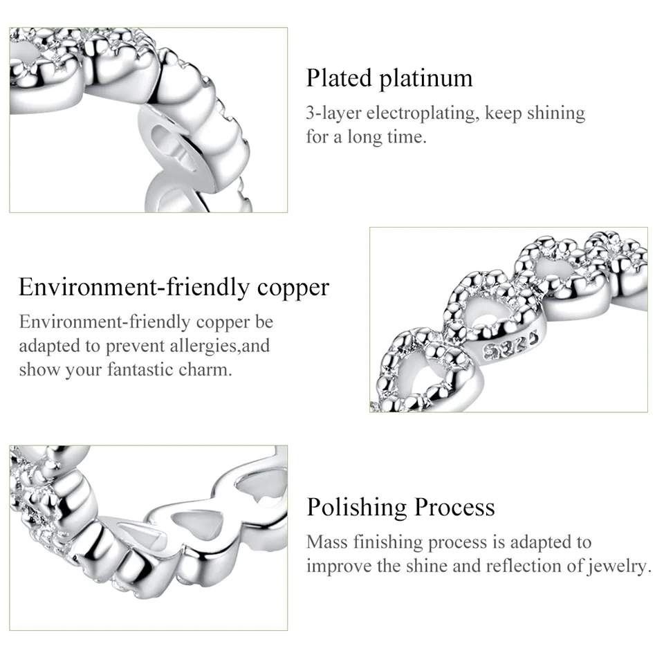 Bamoer, Трендовое классическое серебряное кольцо, минималистичное, простое, любовь, навсегда, сердце, кольцо, женское, хорошее ювелирное изделие, дизайн GO7223