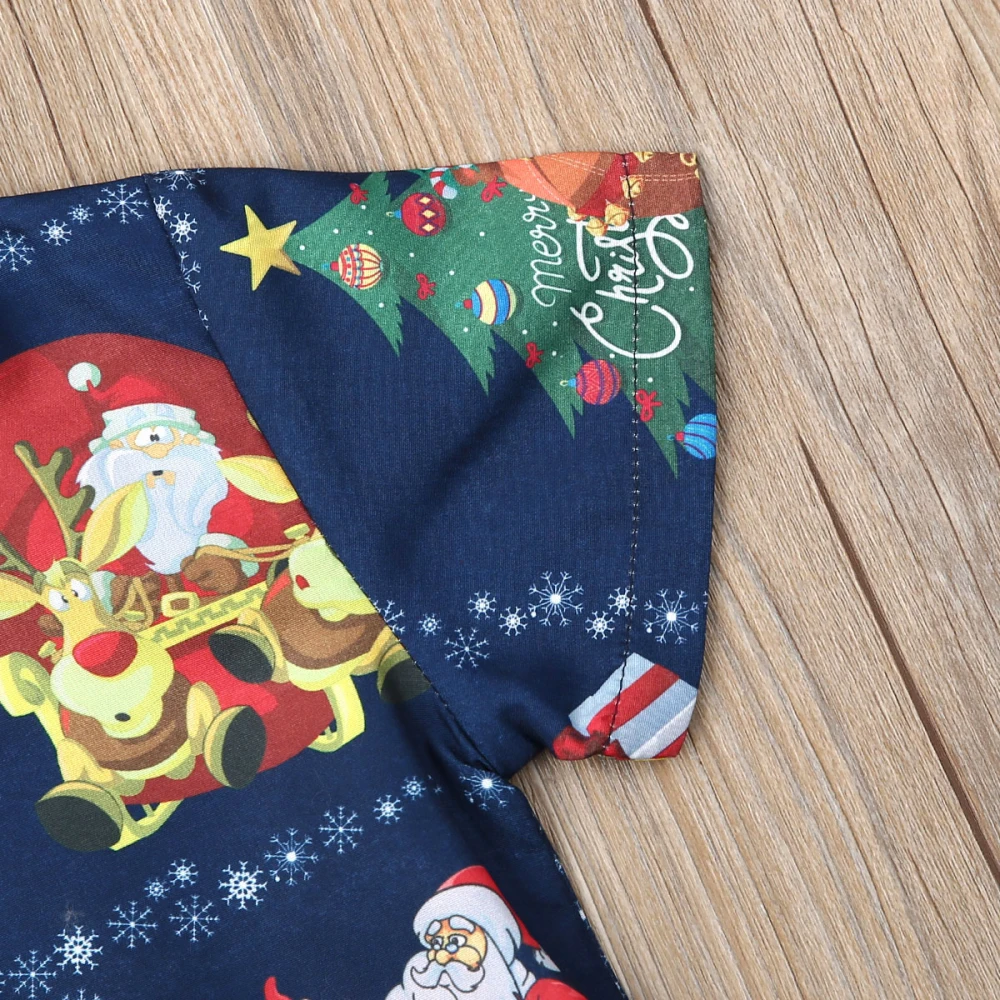 Новинка года, Рождественская семейная одежда, одежда детская рубашка с короткими рукавами и принтом Санта-Клауса для мальчиков платье с высокой талией для маленьких девочек