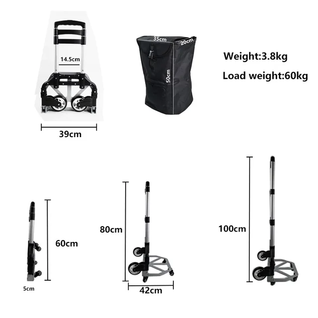 Világítson Fel A Háztartási Hegymászó Lépcsőn Kocsi Hordozható Összecsukható Poggyászkocsi Pótkocsi Kis Húzó Rakománykezelés - Image 2