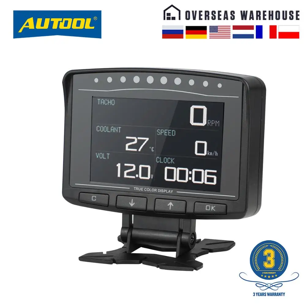 AUTOOL OBD2 OBD II HUD Head Up Display Digital Car Computer Auto ECU Film Gauge Speed Meter Electronic Monitor Diagnosis Tool with Display KMH MPH