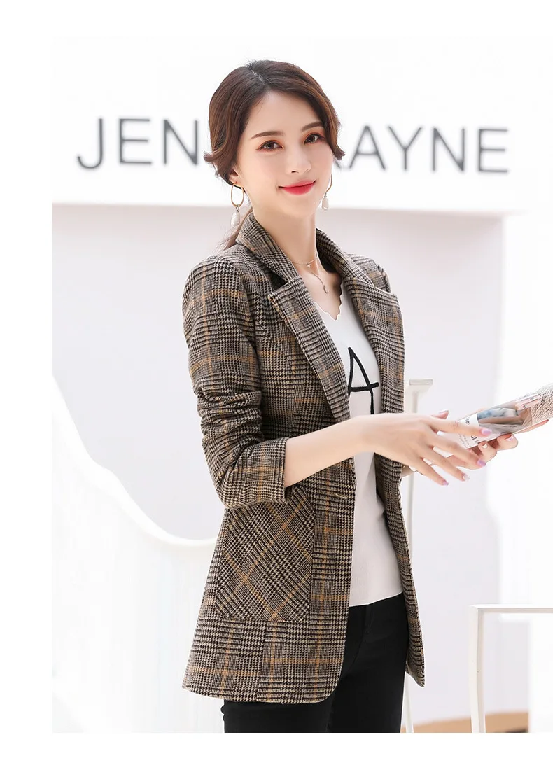 Women's single coat autumn new casual fashion temperament modified thin lattice single buckle small suit women's shirt