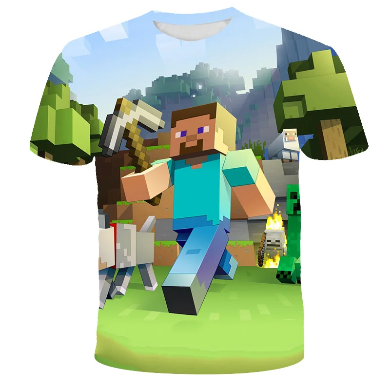 Children boys girls funny anime short-sleeved Minecrαft 3D T-shirt top clothes 4-14 years old children's printed T-shirt kids 6