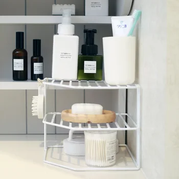 

Wrought Iron Storage Rack Three Floors Bathroom Landing Corner Rack Kitchen Sundries Sort Out Appliance Desktop Organizer New