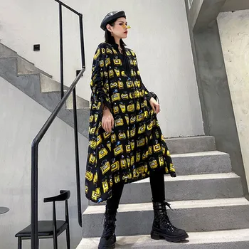 

Johnature Spring New Chiffon Wave Point Dresses 2020 Casual Tie Full Sleeve Loose Plus Size Irregular Women Dress