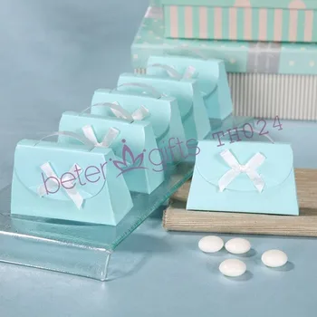 

wedding sweet candy favor box -- The Blue-Plaid Purse Favor Box Wedding Decoration and Wedding party Gift box 100pcs/lot