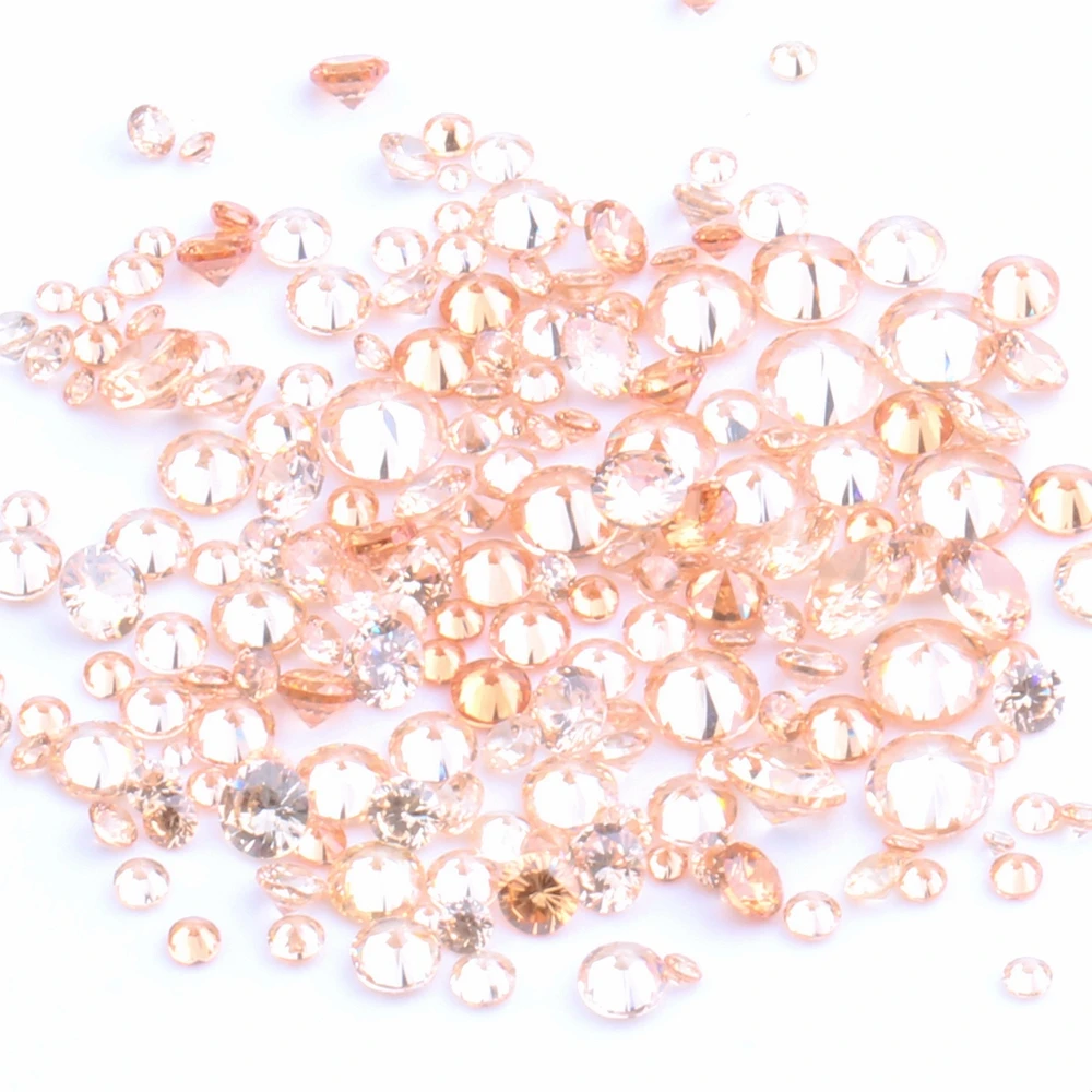 

100pcs 1mm-4mm 5A And Mixed Sizes Round Beads Cut CZ Stone Brilliant Champagne Color Cubic Zirconia Synthetic Gems stone