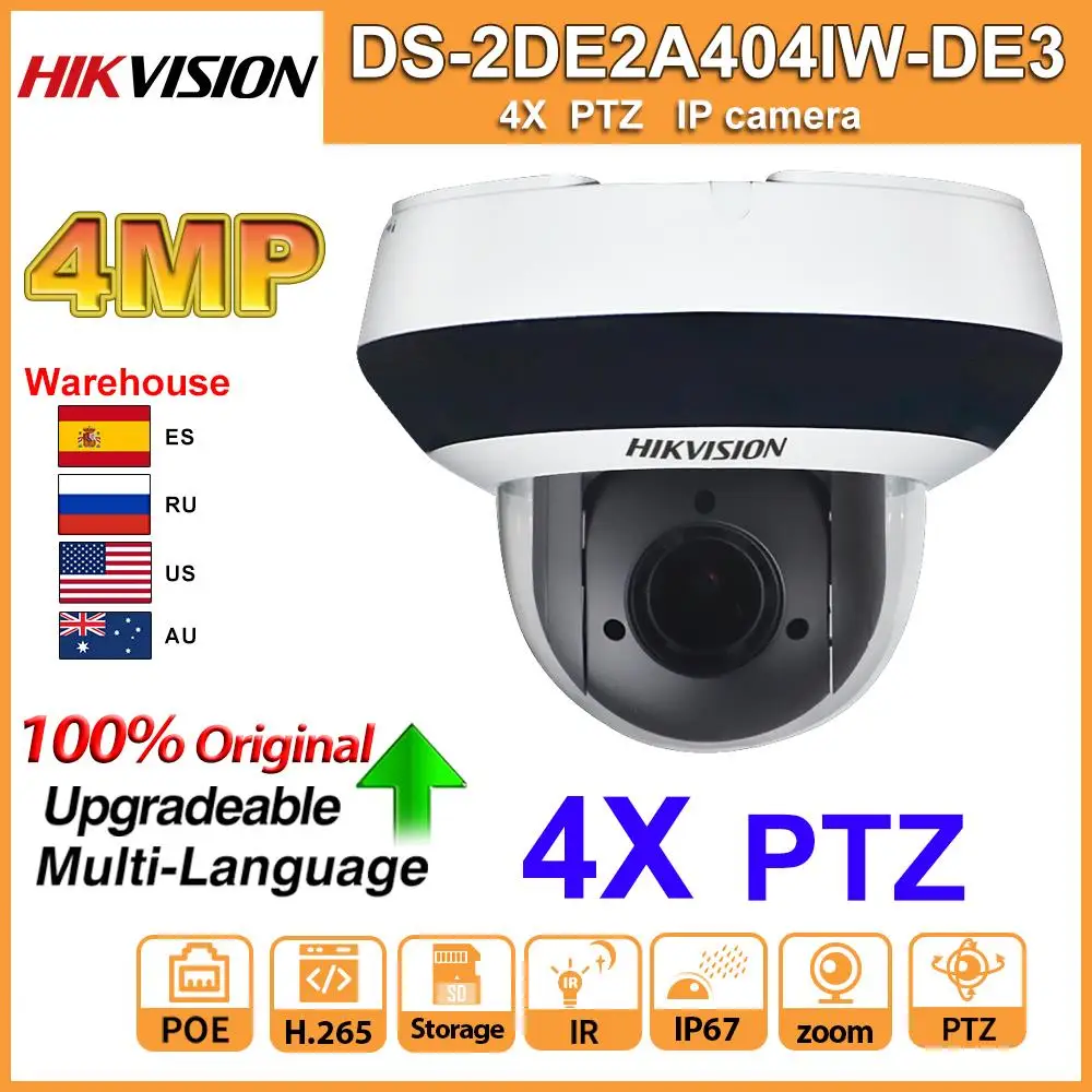 

Original Hikvision PTZ IP Camera DS-2DE2A404IW-DE3 Updateable 2.8-12mm 4x Zoom with POE H.265 CCTV Video Surveillance