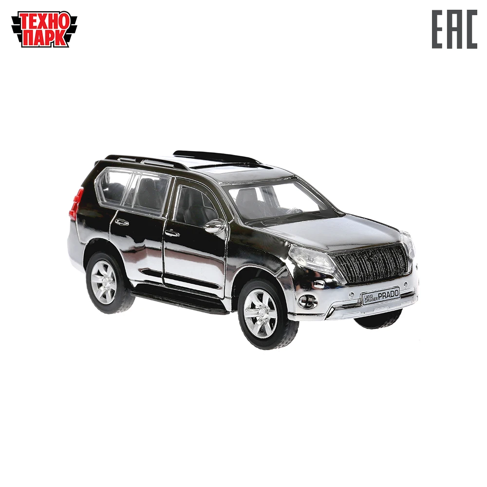Машина Технопарк TOYOTA PRADO металлическая, инерционная, длина 12см, открываются двери, цвет хром серебристый