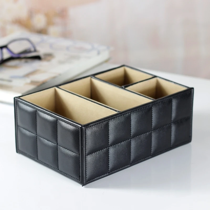 

Quality PU Leather Desktop Remote Control Storage Box Cosmetics Stationery Miscellaneously Finishing Box