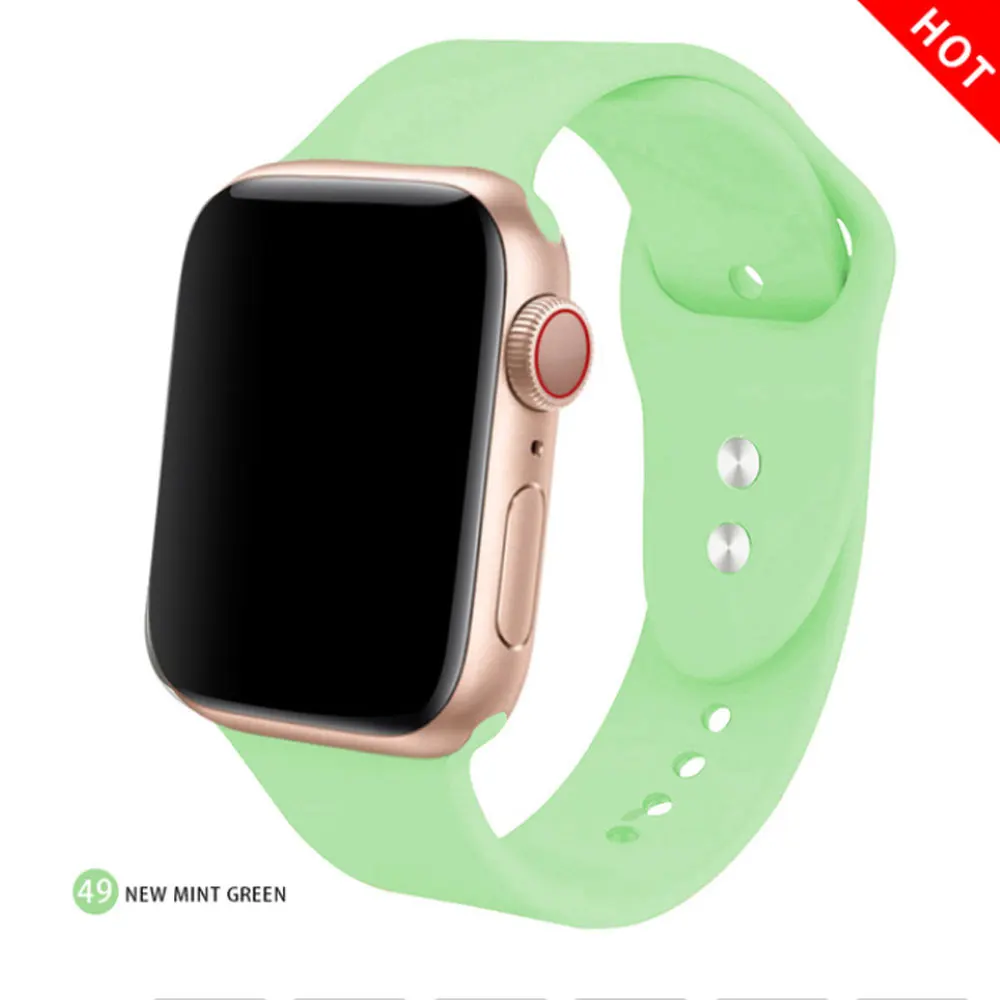 F10 New mint Green F10 силиконовый ремешок для часов 44 мм/42 мм iwatch 38 мм 42 мм спортивный браслет резиновый ремешок для часов для apple watch 5 4 3 iwo 8 10 - Цвет: F10 New mint Green
