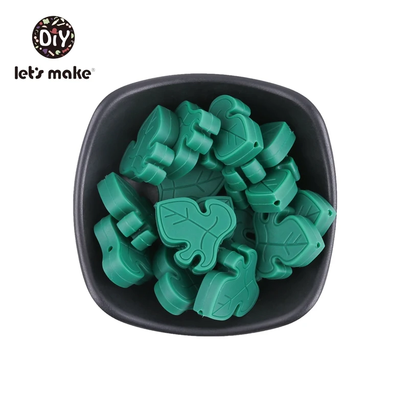 leaves dark green Let's Make 5 шт Силиконовые Бусины без бисероплетения BPA пищевая бусина для прорезывания зубов DIY пустышка Каин кактус, лист Uicorn Baby Teether аксессуары - Цвет: leaves dark green