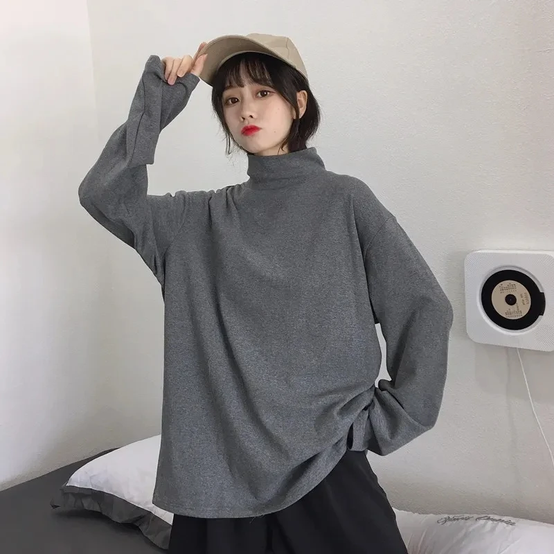 2021 Autumn Women Pullover Tops Female Knitted Sweaters Solid Concise Turtleneck Elasticity Elegant Office Lady Casual All Match summer crop top Tees