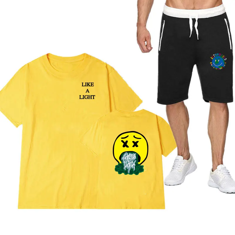 

tracksuit men Cotton TRAVIS SCOTT TShirt family tracksuit men Two Piece Set short Sleeve short Tops And middle Waist Shorts
