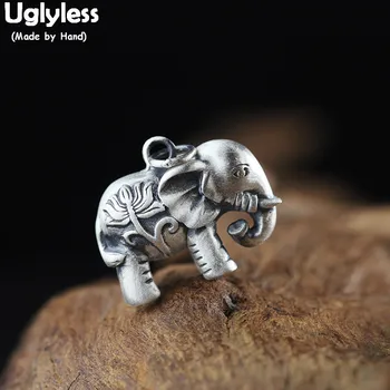 

Uglyless Real 990 Pure Silver Animals Elephant Pendants for Women Hollow Thai Silver Lotus Fine Jewelry Elephants Necklaces P887