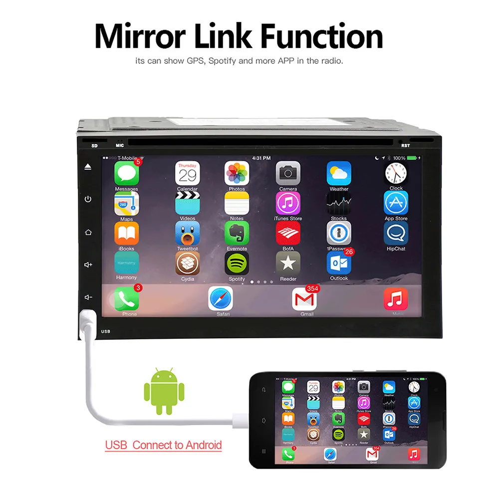 Универсальный 2Din Android 6,0 Автомобильный DVD Радио gps+ wifi+ BT+ RDS+ 1080P+ 1G+ 16G+ Mirror Link+ SWC+ сенсорный экран для Nissan Toyota Volkswagen