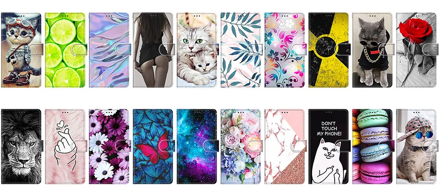 Flip Case For Huawei Y5 Prime Y6 Prime Y7 Prime Pro 2018 2019 2017 Y5 Case Leather Wallet Book Cute Anime Flower Cat Phone Cover belt pouch for mobile phone