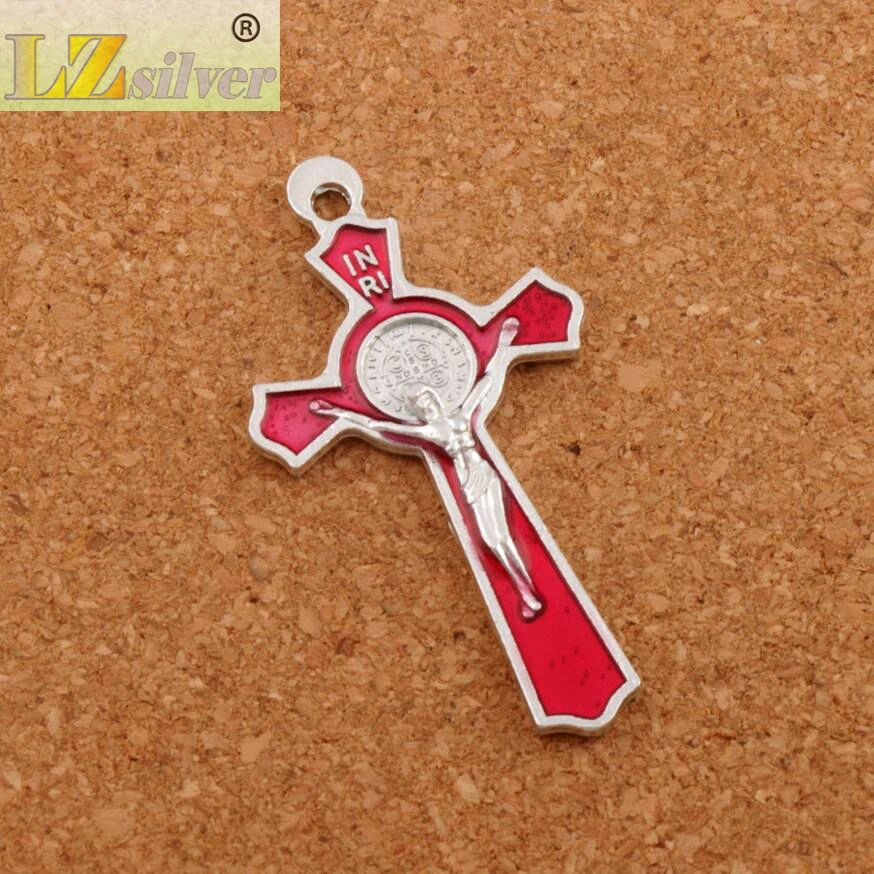 12Colors Crucifix Enamel Saint Benedict Medal Cross Charm Beads 64pcs 51x27mm Two-Sided Pendants Jewelry DIY L423