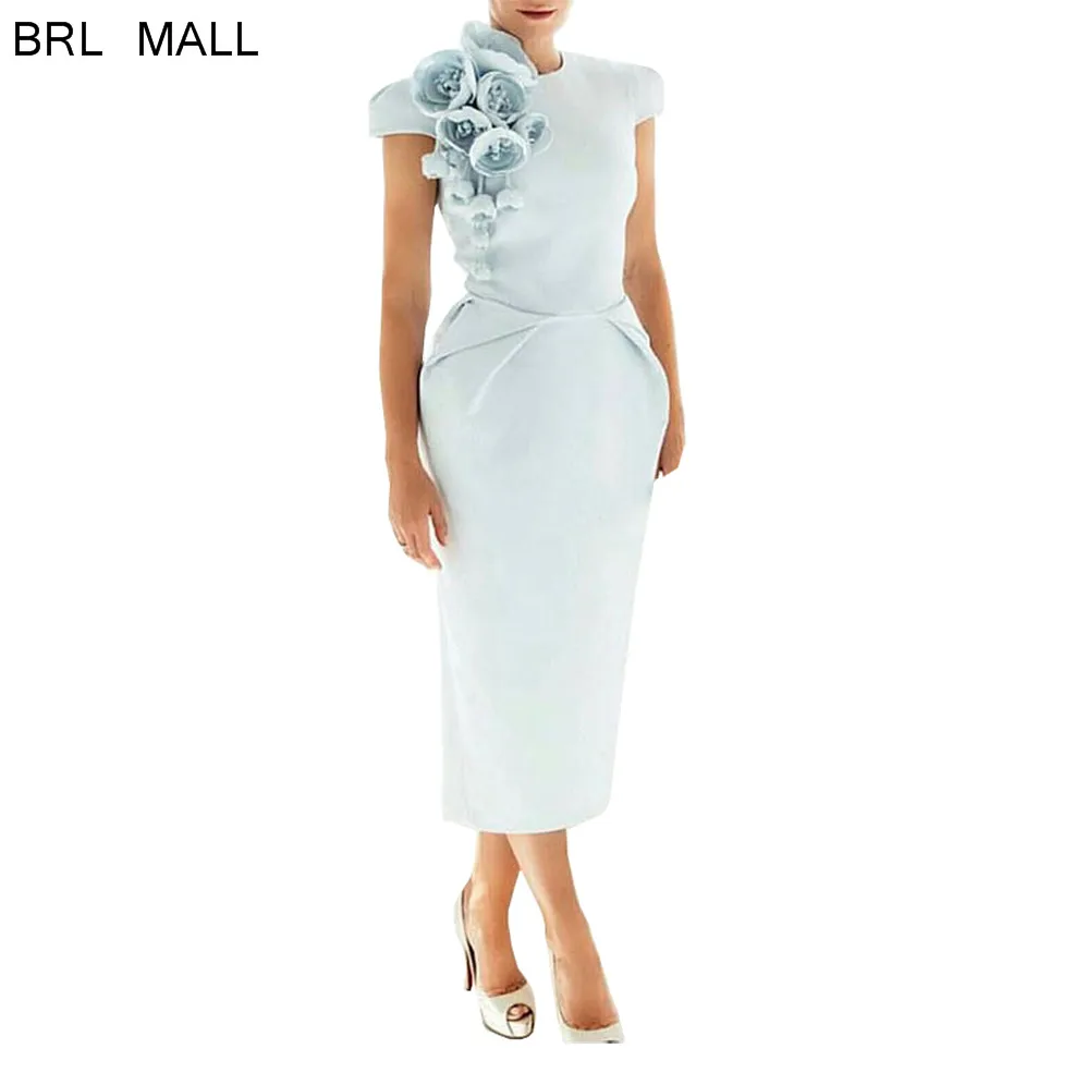 Robes de soireue синие вечерние платья русалки с коротким рукавом и 3d-цветами, торжественное платье для выпускного вечера, вечерние платья - Цвет: As picture
