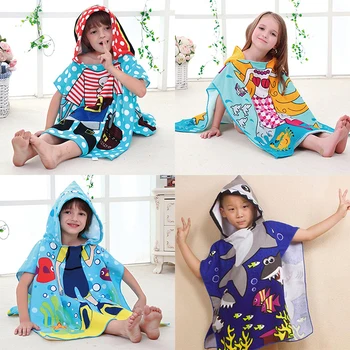 

HotToddler Hooded Beach Bath Towel Cartoon Soft Swim Pool Coverup Poncho Cape For Boys Kids Children 1-12 Years Old Bath RobeHot