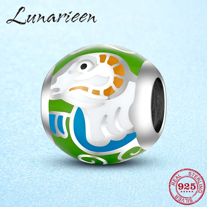 

925 Sterling Silver Colorful elephant enamel animal round shape DIY Beads women accessories fit Original Pandora Charms Bracelet