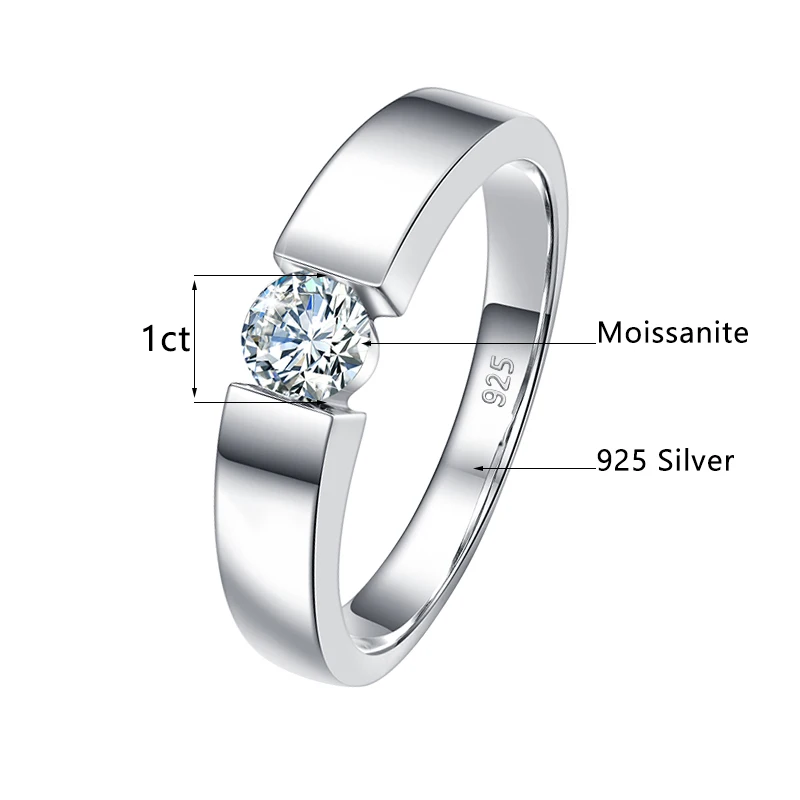 Real 1 Carat Round Cut Moissanite Ring Men Solid Sterling Silver 925 Certified Wedding Rings Couple Luxury Jewelry Haffa8bd575744e22bb69070930a1b4b9G