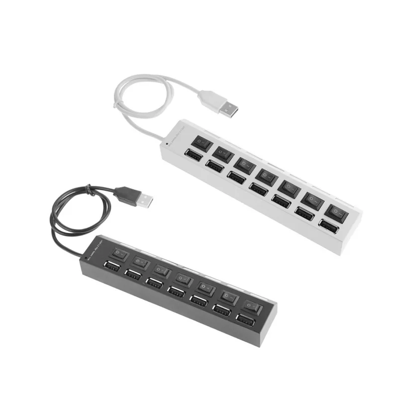 7 Ports Hub USB 3.0 Adapter Splitter Socket High Speed with Switch fr Computer