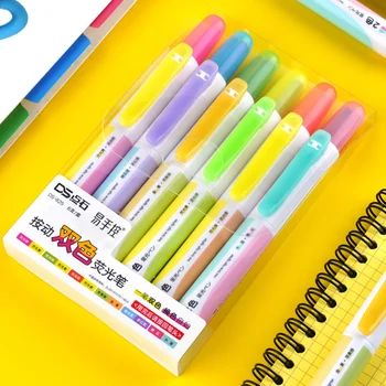 

NEW 2 Colors Highlighter Retractable Pen Refillable Fluo Soft Fluorescent Color School Marker Set for Marking Painting DS-825