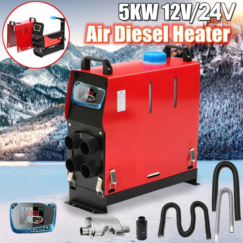 

New 5KW Car Diesel Air Heater 12V/24V Heater +LCD Key Switch+silencer Accessory For Steam Boat Bus Trucks Vans Battery Vehicles