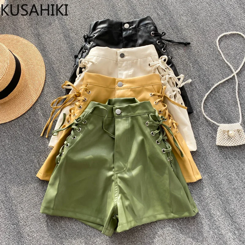 Модные бандажные шорты kusхиты из искусственной кожи в Корейском стиле с бантом