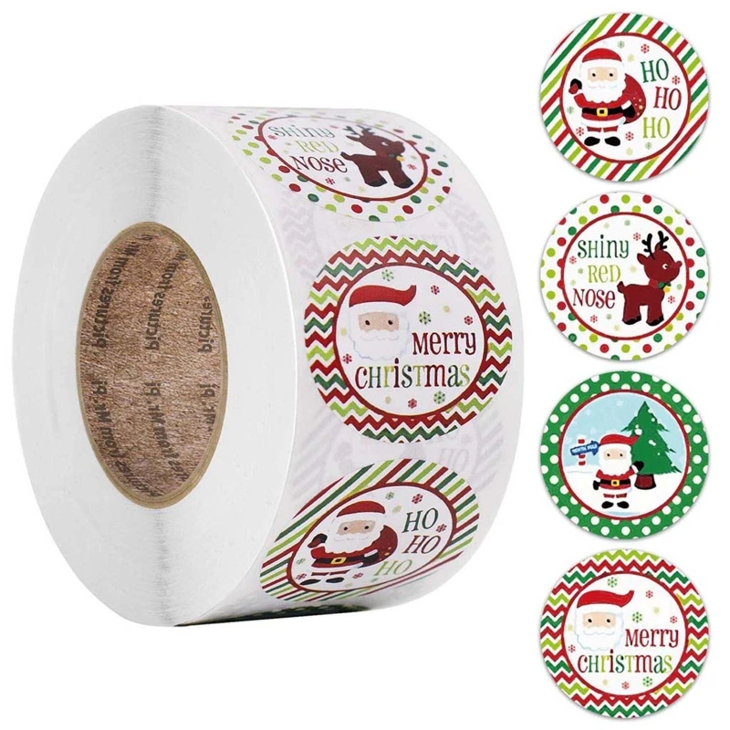 500pcs Round 4 Designs Merry Christmas Thank You Stickers Seal Labels for Envelope Cards Gift Package Scrapbooking Decor