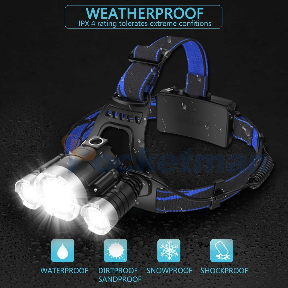 3LED датчик движения тела налобный фонарь яркий DC перезаряжаемый с