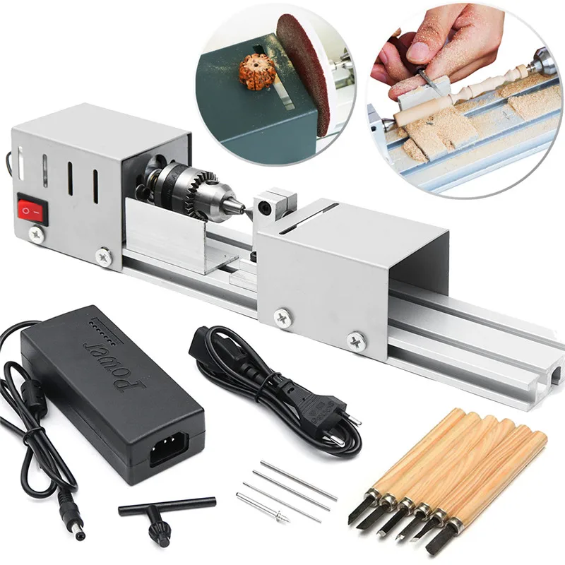 

96W DC12-24V Mini Wood Lathe Beads Saw Machine Set Woodworking DIY Beads Polishing Cutting Drill