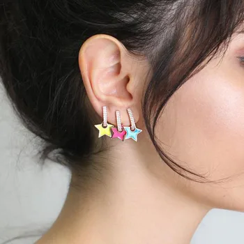 

rose gold color Neon candy colorful enamel heart star charm 2020 Christmas gift new dangle drop earring