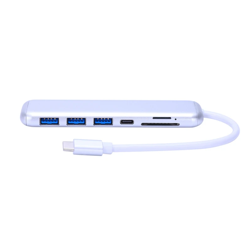 Портативный 7 в 1 тип-c Usb 3,0 алюминиевый сплав концентратор адаптер с Pd быстрое зарядное устройство Sd/Tf кард-ридер для ноутбука Macbook(серебро