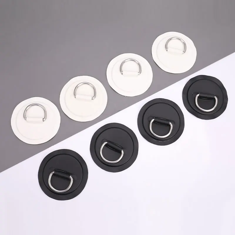 4pcs Surfboard Boat Pvc Patch D Ring Deck Rigging Sup Round Ring Pad Kayak D Buckle Black And White