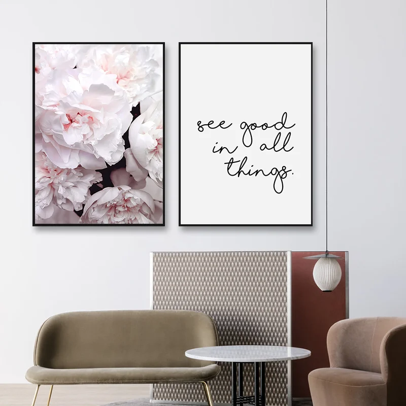 

Wall Art Canvas Painting Pink Peony Rose Flower Nordic Minimalism Posters and Prints Wall Pictures for Living Room Decor