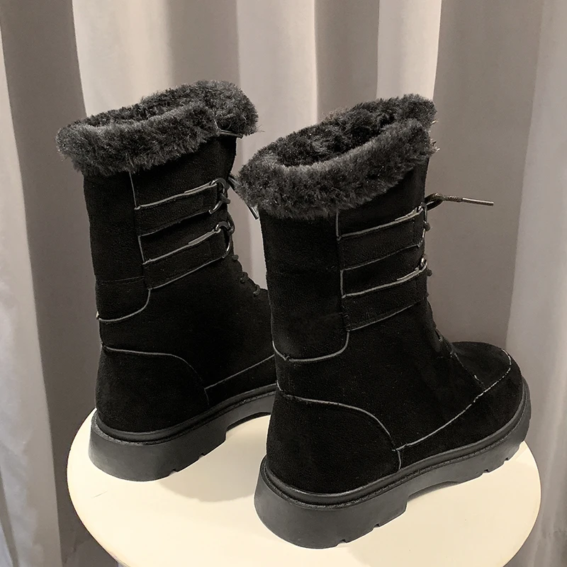 ERNESTNM/зимние сапоги; модная женская обувь из коровьей замши на плоской подошве с круглым носком; теплые меховые сапоги; зимние сапоги на платформе; Zapatos De Mujer
