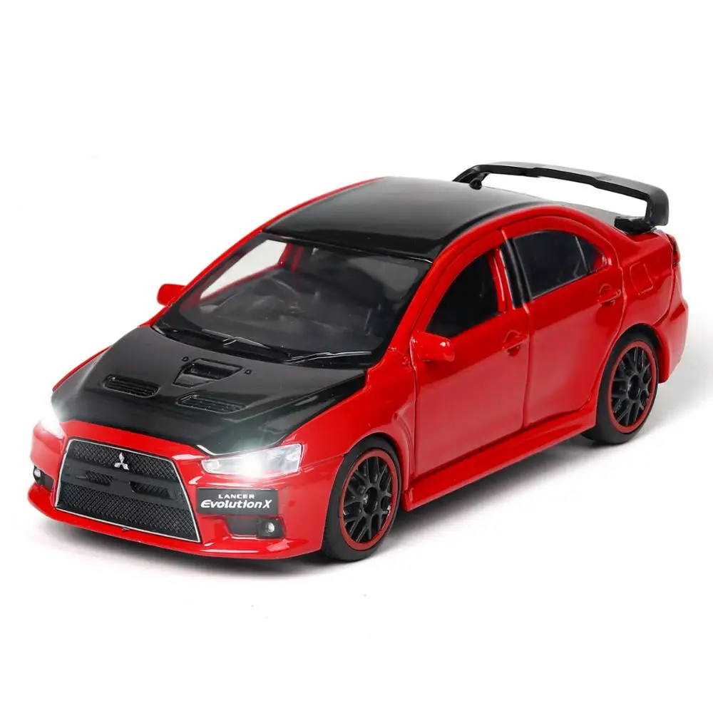 1:32 Diecast Car Model Toy Vehicle Simulation EVO-Sports Car Alloy Metal Car Doors Open Sound Light Car Collection Decoration