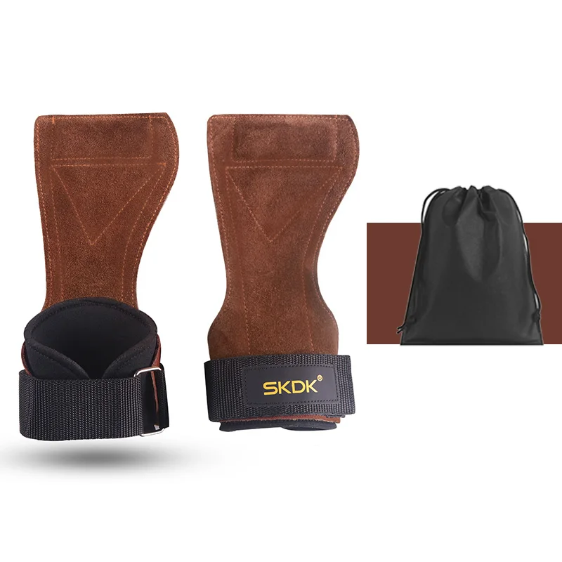 Brown SKDK 1 пара воловьей кожи ручками гимнастика перчатки ручки анти-скольжения перчатки для спортзала для занятий фитнесом Вес подъема сцепление тренажерный зал Crossfit Trainining - Цвет: Brown