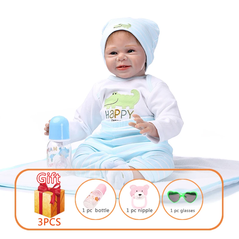 NPK 55 см Baby Reborn Doll мягкий силикон Bebe золотые волосы улыбка ангел мальчик хлопок