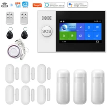 Kit de système d'alarme de sécurité domestique intelligent, wi fi, GSM, Tuya, avec capteur de porte, détecteur RFID tactile, plein écran, Alexa et google