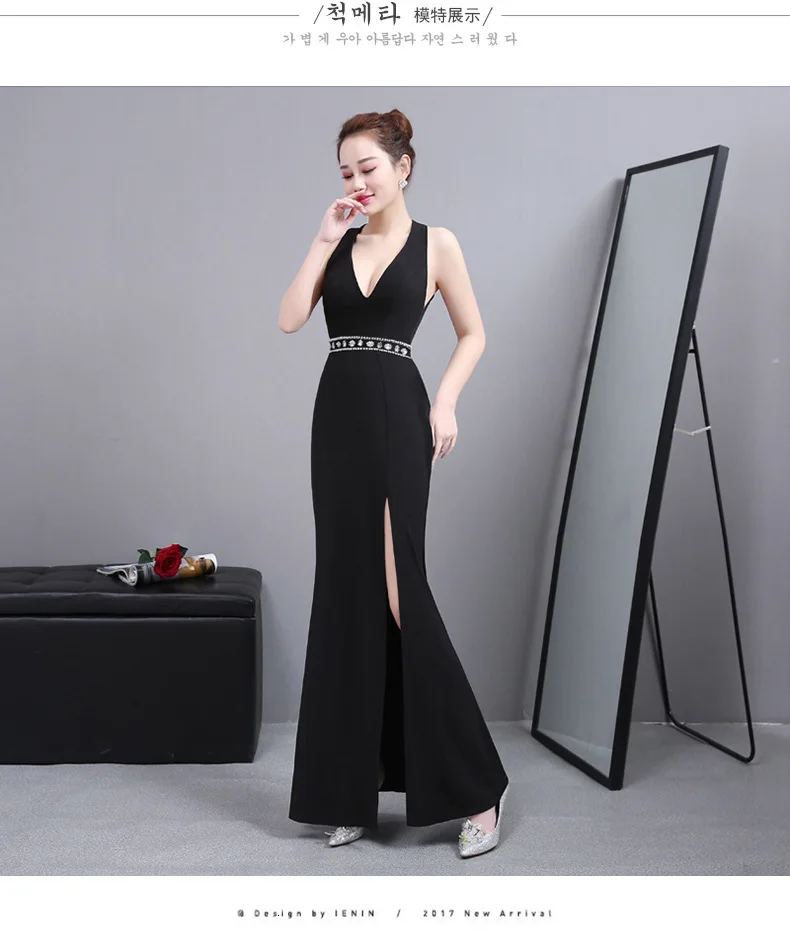 Chinoise Черный Глубокий V шеи Cheongsam современный Сплит Тонкий длинный Qi Pao женское китайское вечернее китайское платье-Ципао продвижение халат Ориентал