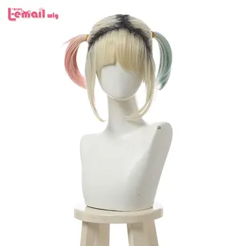 

L-email wig Harley Quinn Cosplay Wig Halloween Birds of Prey Cosplay Short Blue and Pink Wig Heat Resistant Synthetic Hair