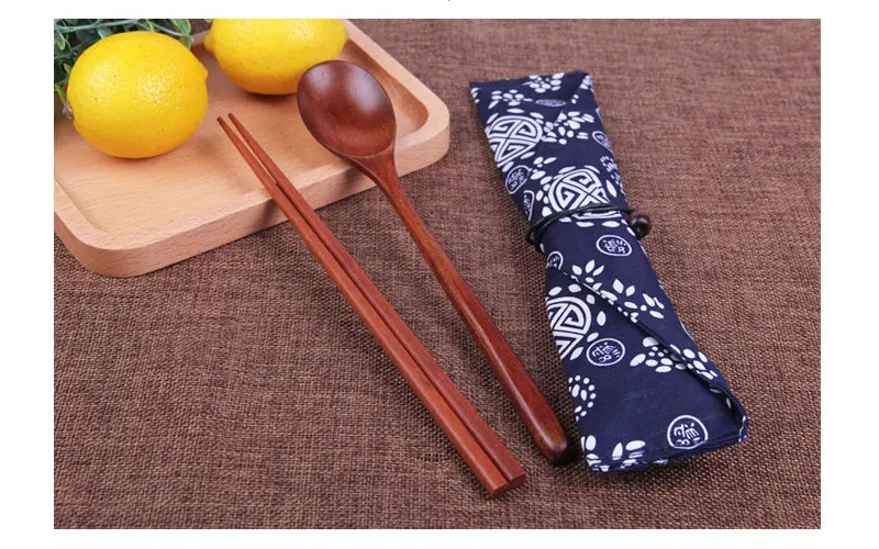 

New Creative Japanese Spoon Chopsticks Set eco friendly Wooden Spoon Chop sticks Two-Piece Gift Portable Tableware Travel Suit