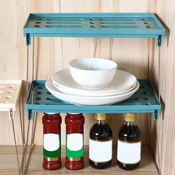 

Foldable Shelf Kitchen Organizer Tier Stackable Cabinet Storage Cupboard Rack Cuisine Multilayer Sector Tray Dish Drainer Hot