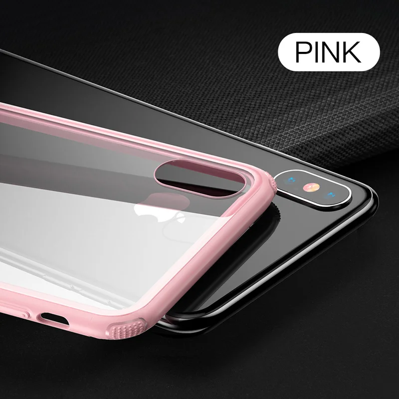 Baseus, 0,6 мм, стеклянный чехол для iPhone XS, XR, XS Max, Беспроводная зарядка, мягкий ТПУ, для iPhone XR, Xs Max, задняя крышка, чехол, полная защита - Цвет: Pink