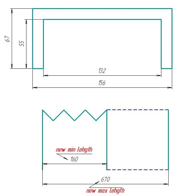U type cnc machine protection bellows way cover W156mm x H67mm x Lmax670mm