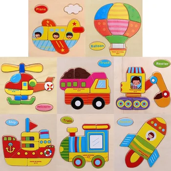 

15x15CM Wooden Puzzle Toys Kids Baby Vehicle Learning Educational Developemental Toys for Children Gift