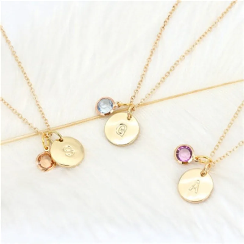 

Stainless Steel Round Initial Two Pendant Initial Letter Necklace Personality Birthday stone Necklaces Name Jewelry Friend Gift