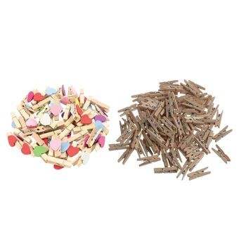 

100 Mini Wooden Love Heart Pegs Photo Paper Clip Wedding Decor Craft (Mixed) & 100Pcs New 2.5Cmx0.3Cm Mini Natural Wooden Cloth